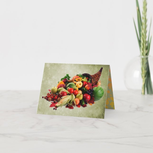 Cornucopia Horn of Plenty | Happy Thanksgiving Holiday Card (Front)