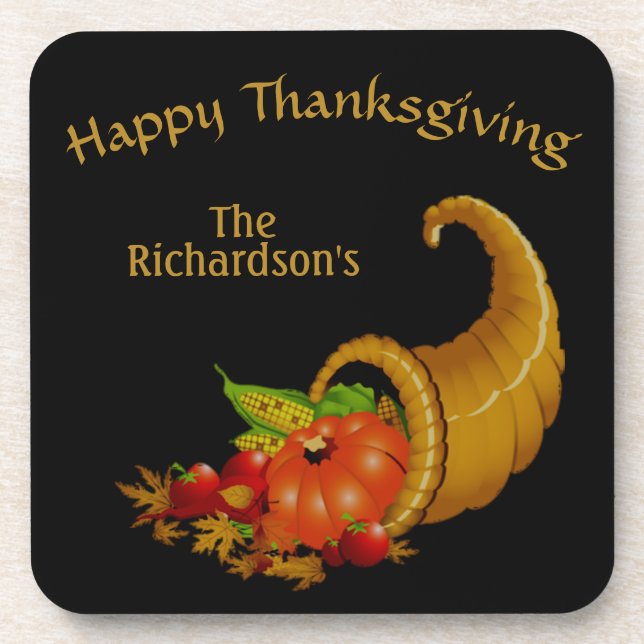 Cornucopia / Horn of Plenty Personalized Coaster (Front)