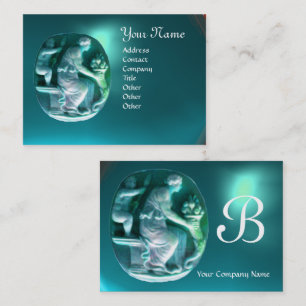 CORNUCOPIA MONOGRAM bright blue green aquamarine Business Card