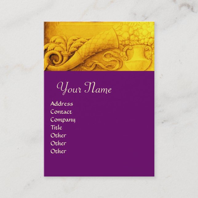 CORNUCOPIA  MONOGRAM , bright gold yellow,purple Business Card (Front)