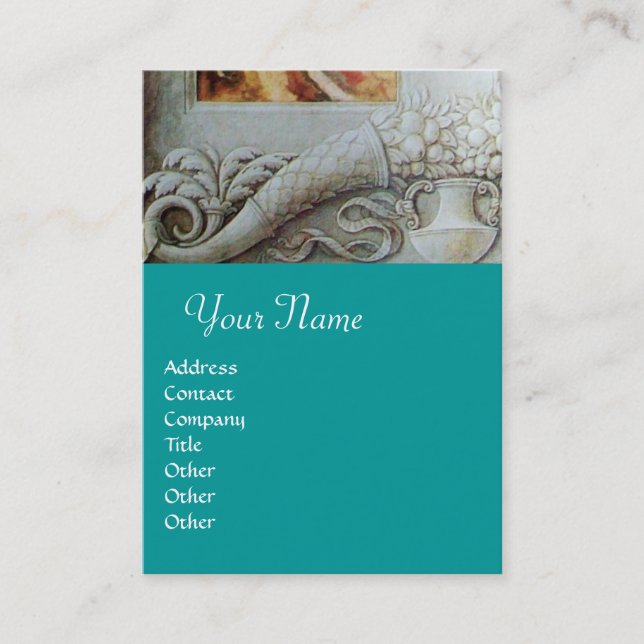 CORNUCOPIA  MONOGRAM, bright grey,teal,blue Business Card (Front)