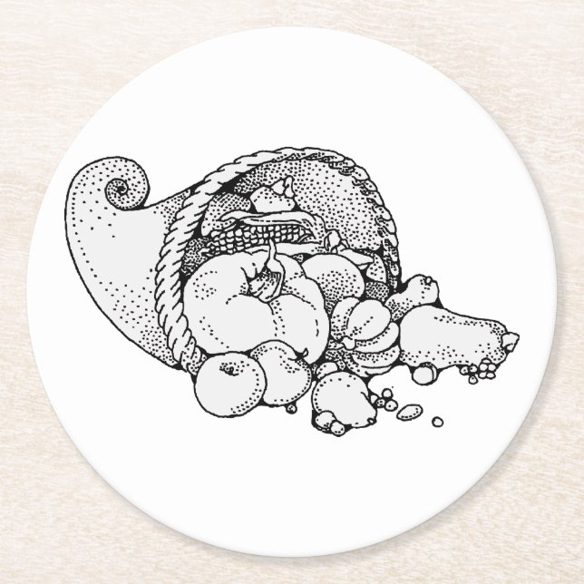 cornucopia round paper coaster (Front)