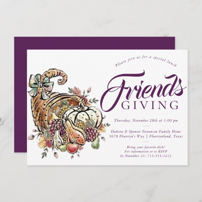 Cornucopia Sublimation | Plum Friendsgiving Dinner Invitation (Front/Back)