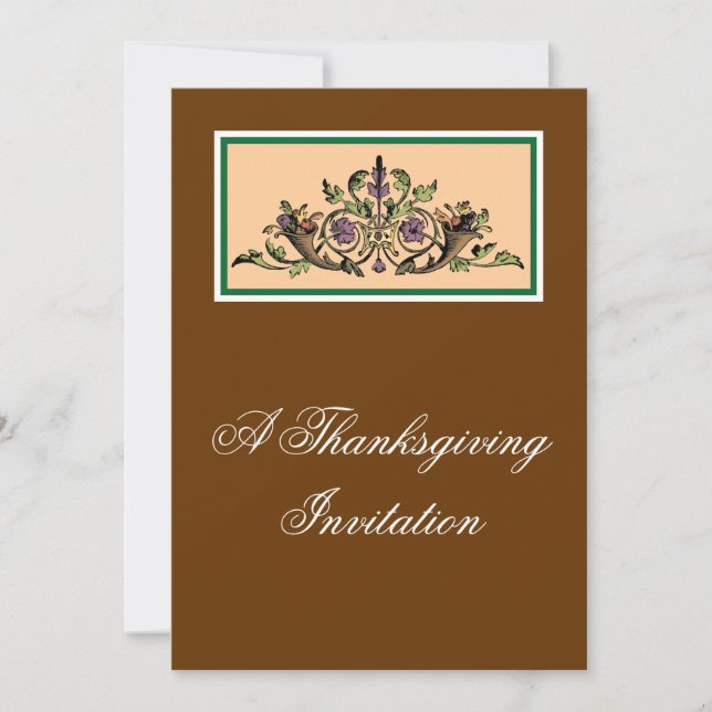 Cornucopia Vintage Thanksgiving Custom Invitations (Front)