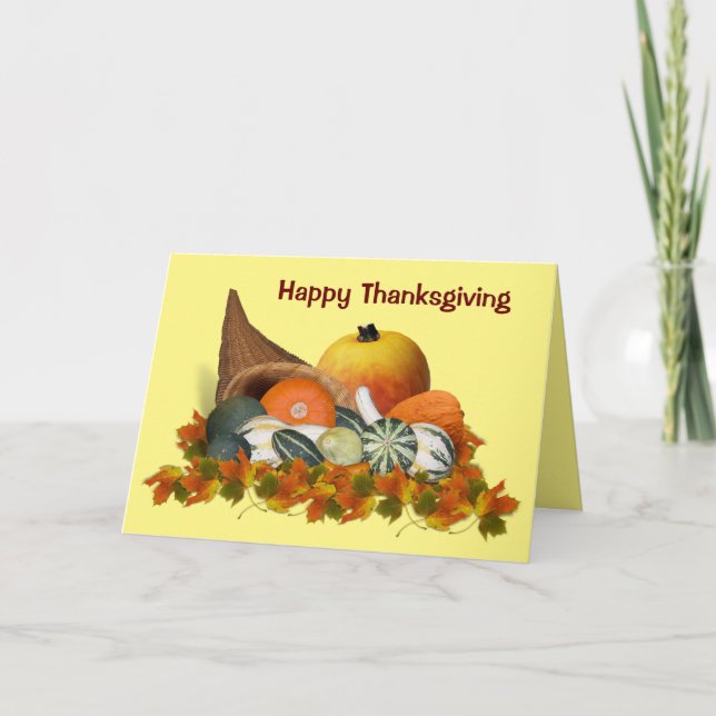 Cornucopia with Fall Gourds Holiday Card (Front)