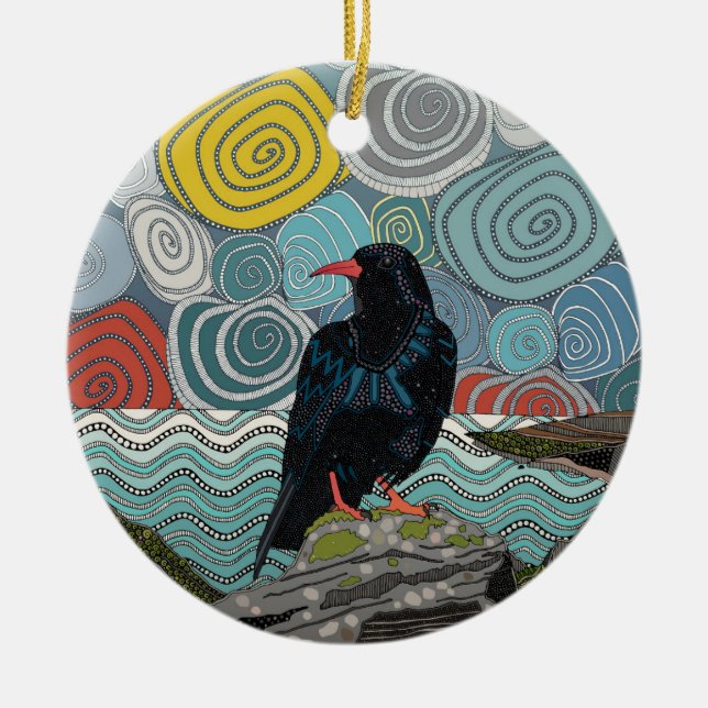 cornwall chough ceramic tree decoration (Front)