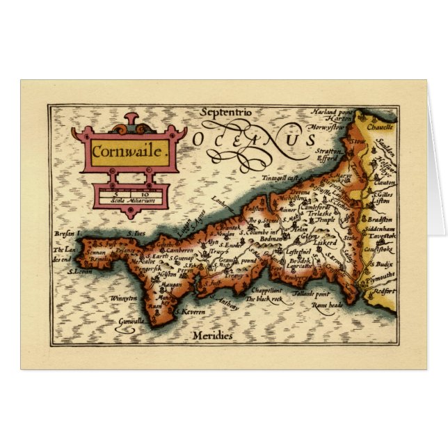 Cornwall, Cornwaile County England Antiquarian Map (Front Horizontal)