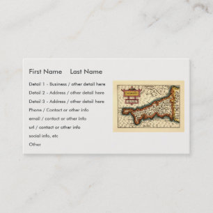 Cornwall, Cornwaile County England Antiquarian Map Business Card