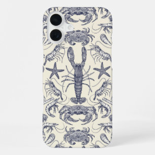 cornwall crustaceans damask blue pearl iPhone 16 plus case
