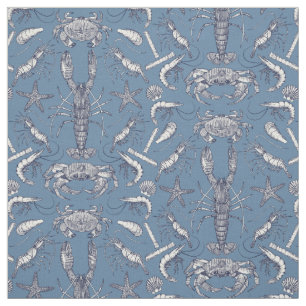 cornwall crustaceans damask blue ultra marine fabric
