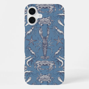 cornwall crustaceans damask blue ultra marine iPhone 16 plus case