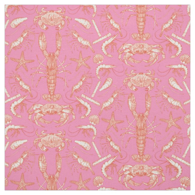 cornwall crustaceans damask cayenne pink fabric (Swatch)