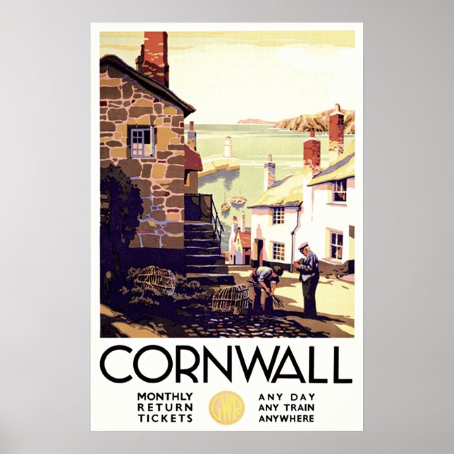 Cornwall England Vintage Travel Poster (Front)