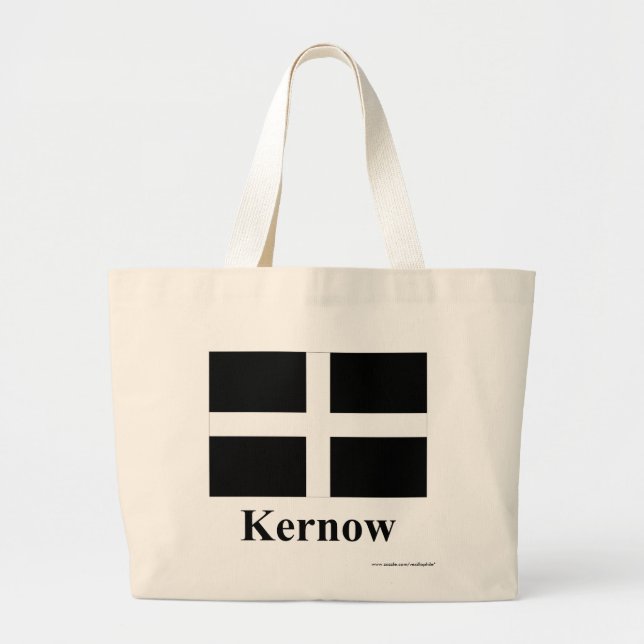 Cornwall Flag with Name in Cornish Large Tote Bag (Front)