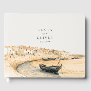 Cornwall Harbour Quay Boats Sunset Beach Wedding Guest Book