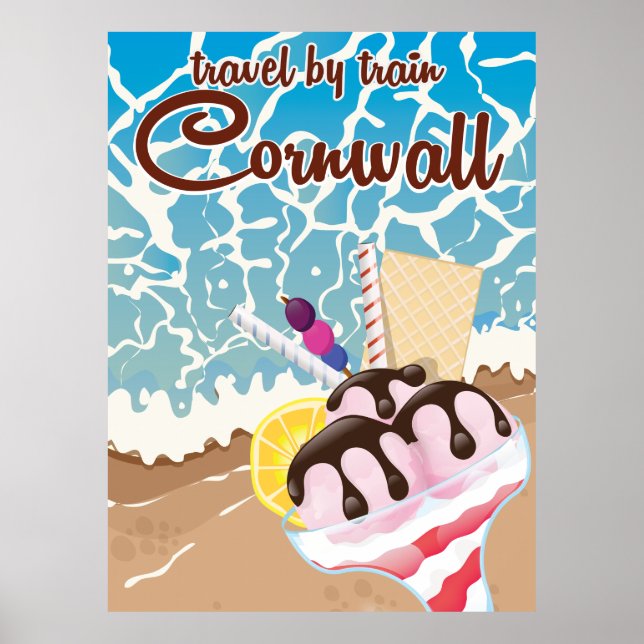 Cornwall ice cream cartoon travel poster (Front)