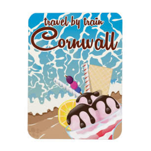 Cornwall ice cream cartoon travel poster magnet