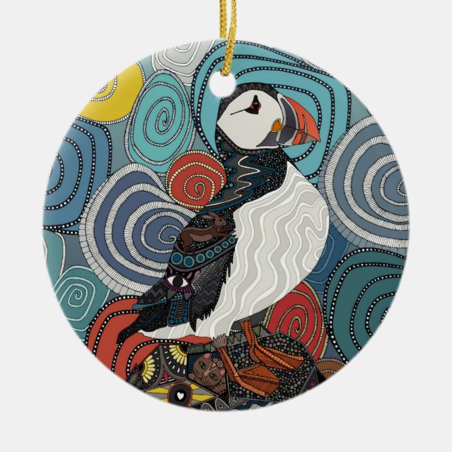 cornwall puffin ceramic tree decoration (Front)