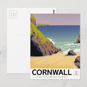 Cornwall Vintage style travel poster. Postcard