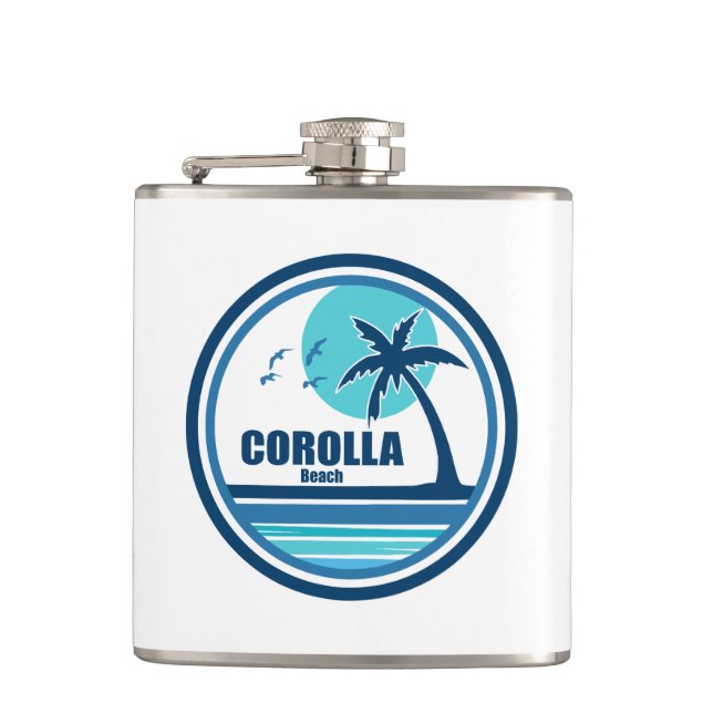 Corolla Beach North Carolina Palm Tree Birds Hip Flask (Front)