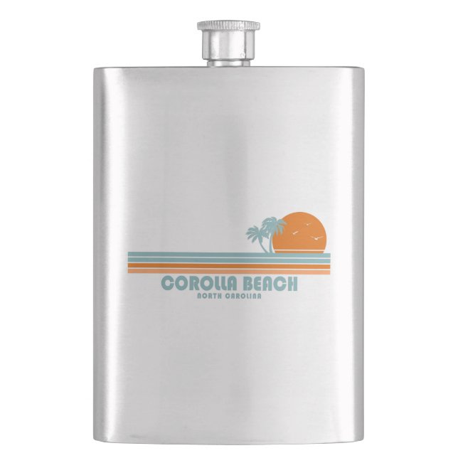 Corolla Beach North Carolina Sun Palm Trees Hip Flask (Front)