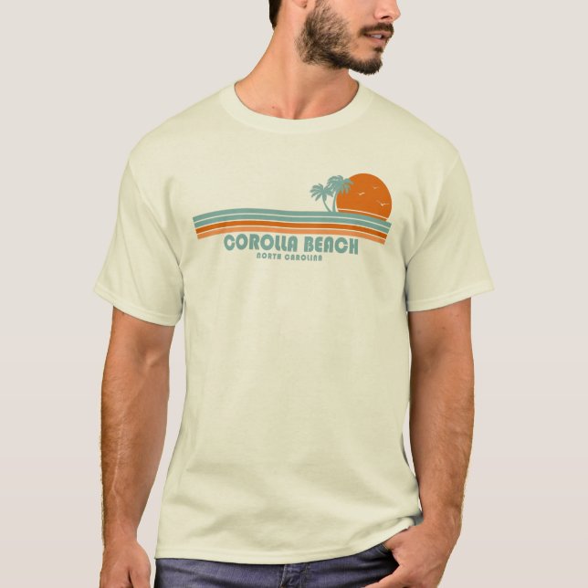 Corolla Beach North Carolina Sun Palm Trees T-Shirt (Front)
