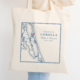 Corolla NC Map Elegant Navy Blue Wedding Tote Bag