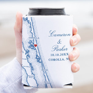 Corolla NC Map Elegant OBX Navy Blue Wedding Favor Can Cooler