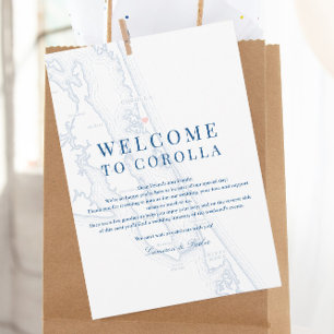 Corolla NC Map Wedding Welcome Itinerary Navy Blue Thank You Card
