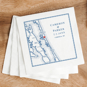 Corolla NC Outer Banks Map Navy Elegant Wedding Napkin