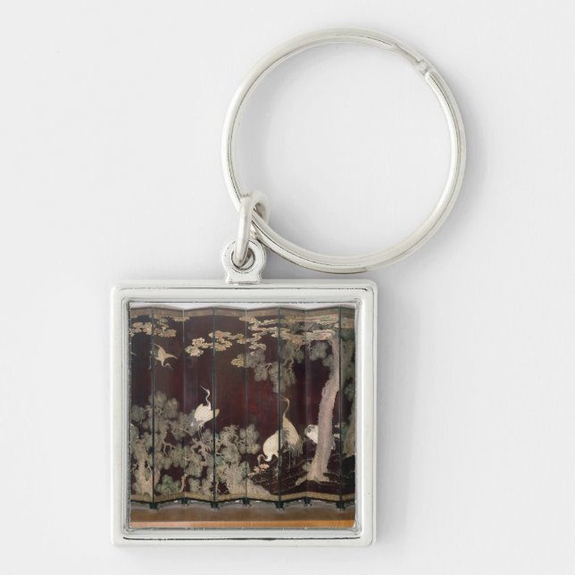 Coromandel screen depicting cranes key ring (Front)