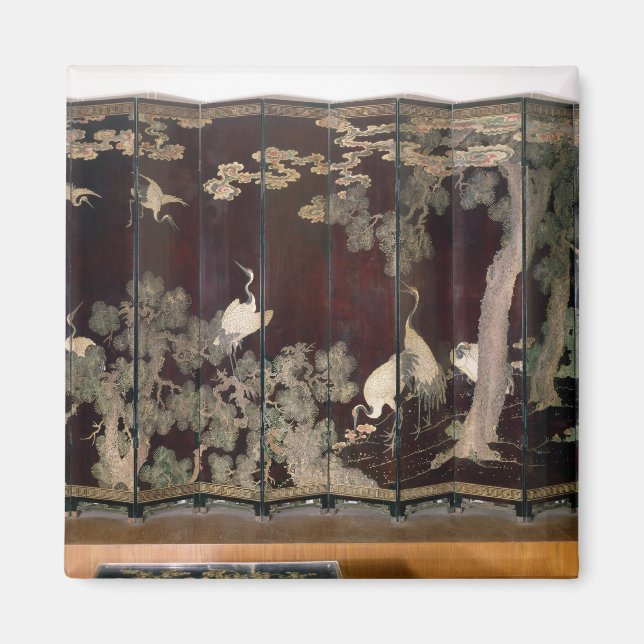 Coromandel screen depicting cranes magnet (Front)