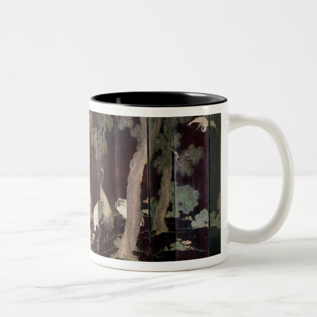 Coromandel screen depicting cranes Two-Tone coffee mug (Right)