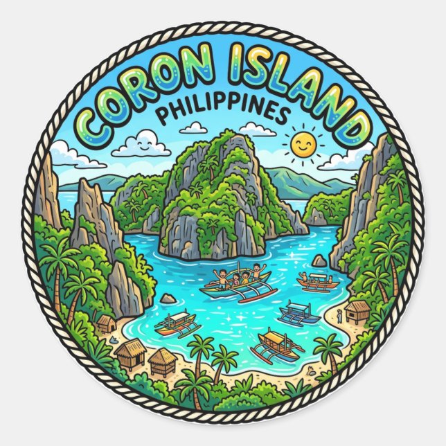 Coron Island Philippines Classic Round Sticker (Front)