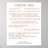Corona Virus Advice Poster for Workplace, Home