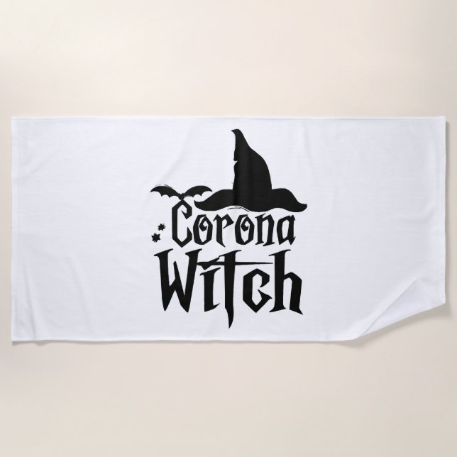 Corona Witch Halloween , Funny Halloween , Beach Towel (Front)
