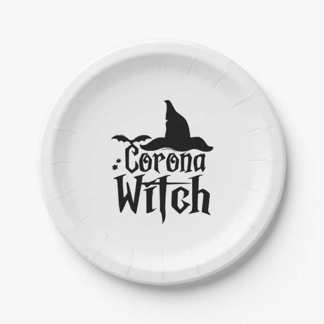 Corona Witch Halloween , Funny Halloween , Paper Plate (Front)