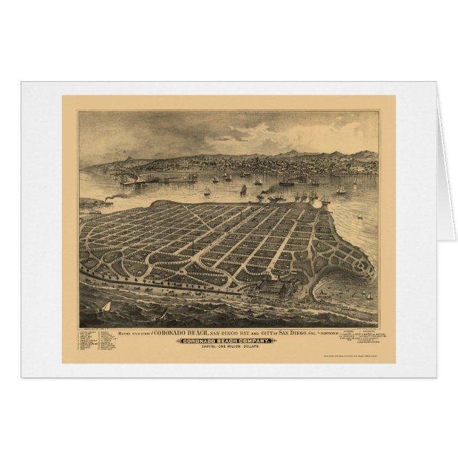 Coronado Beach, CA Panoramic Map - 1880s (Front Horizontal)