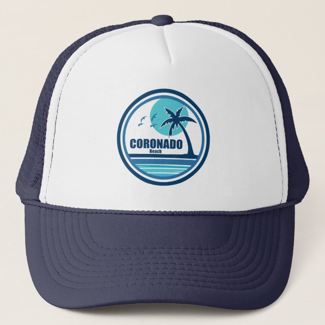 Coronado Beach California Palm Tree Birds Trucker Hat (Front)