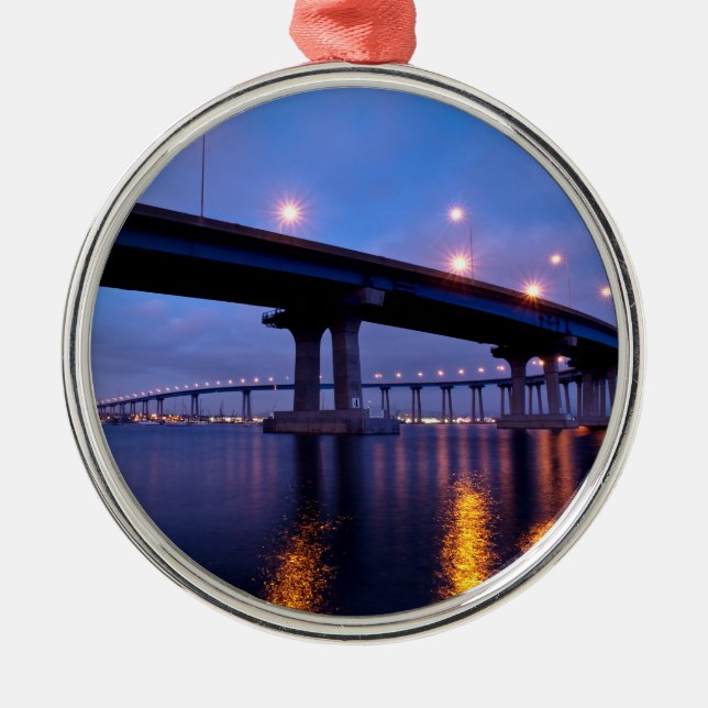 Coronado Bridge at Dusk Metal Tree Decoration (Front)