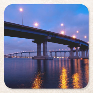 Coronado Bridge at Dusk Square Paper Coaster