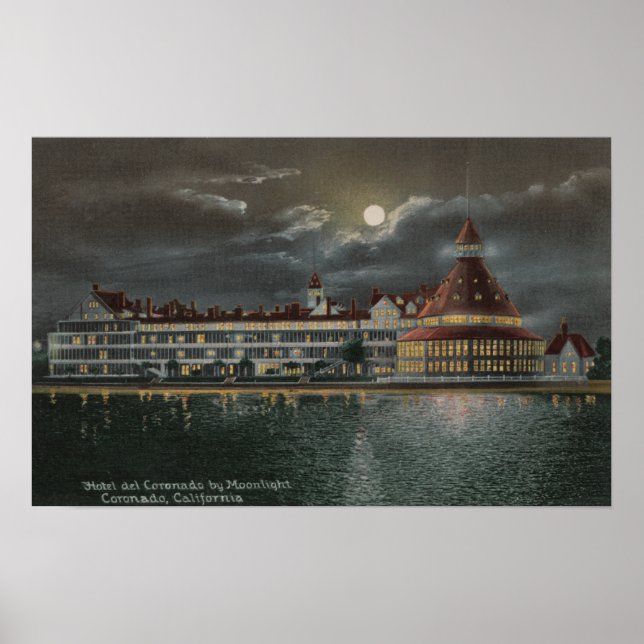 Coronado, CA - Moonlit View of Hotel del Coronad Poster (Front)