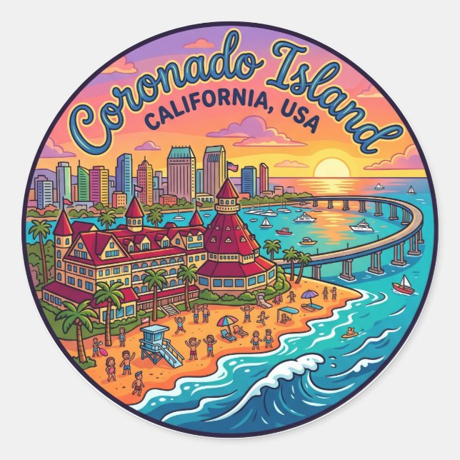Coronado Island USA Classic Round Sticker (Front)