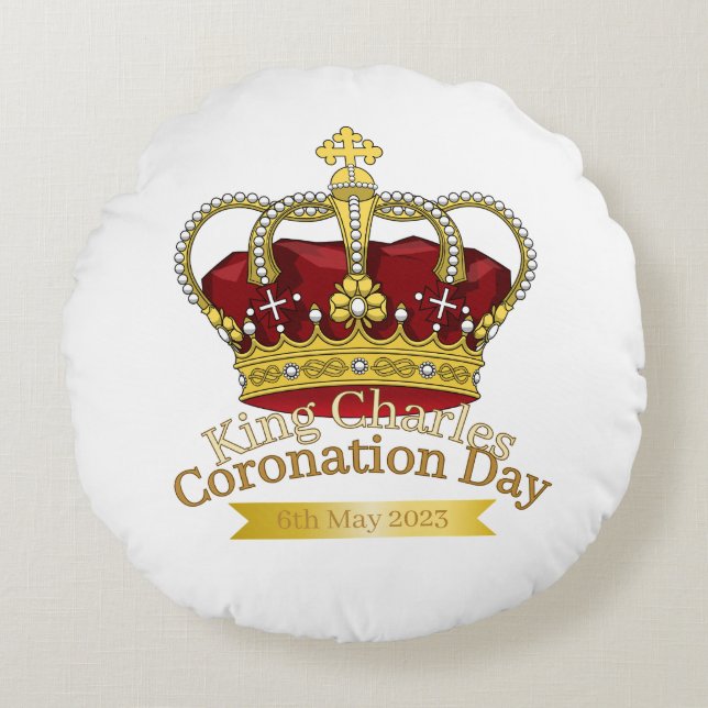 Coronation Day Crown Round Cushion (Front)