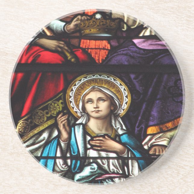 Coronation of Blessed Virgin Mary Stained Glass Coaster (Front)