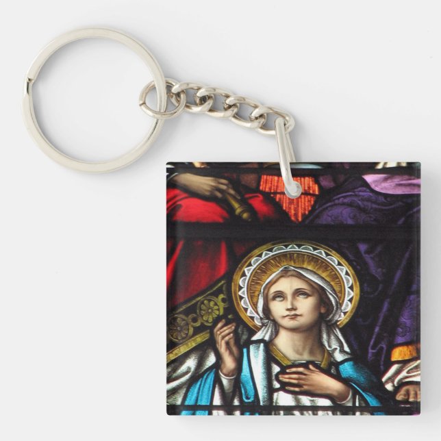 Coronation of Blessed Virgin Mary Stained Glass Key Ring (Front)