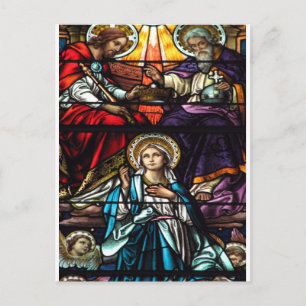 Coronation of Blessed Virgin Mary Stained Glass Postcard