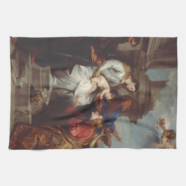 Coronation of Saint Rosalia by Anthony van Dyck Tea Towel (Horizontal)