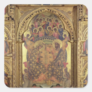 Coronation of the Virgin (detail of the polyptych) Square Sticker