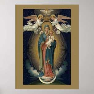 Coronation Virgin Mary with Angels Vintage  Poster